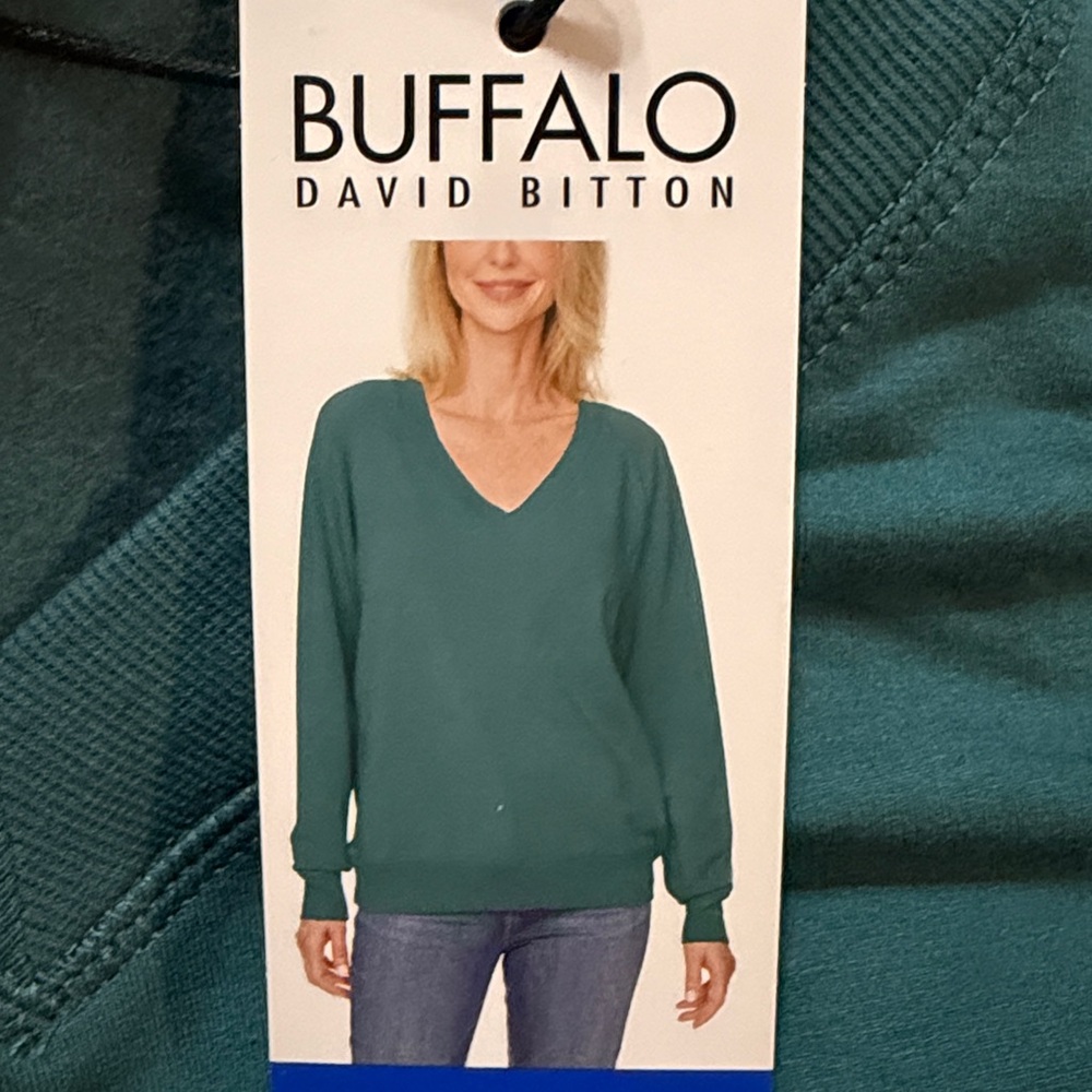 Buffalo David Bitton Women's V-Neck Sweatshirt Teal L, NWT - Picture 2 of 3